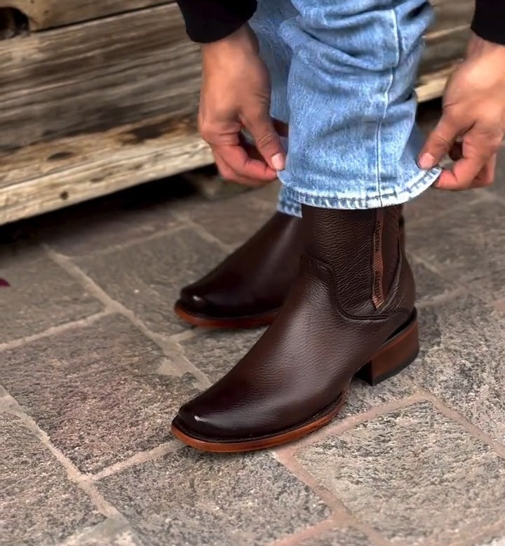 Classic Vintage Wide Leather Boots With Low Heel