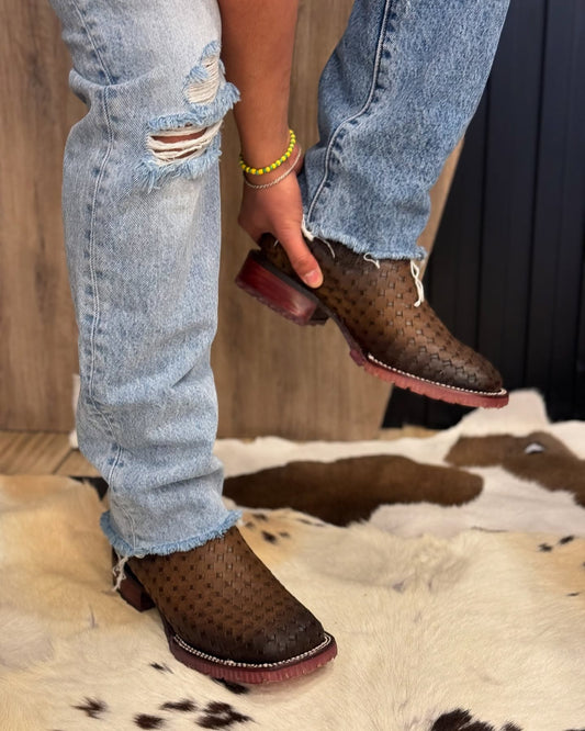 Hand-Woven Cowhide Cowboy Boots