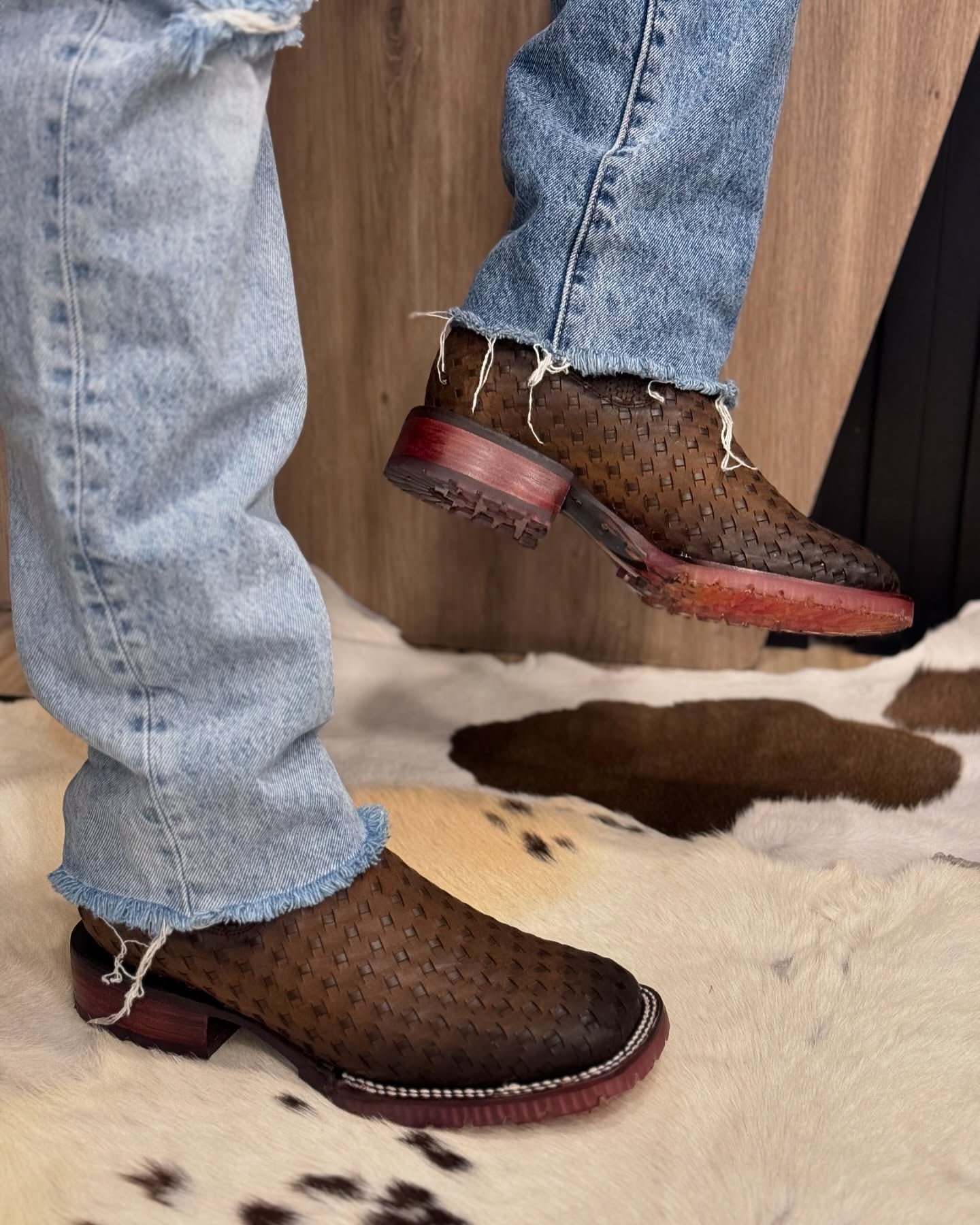 Hand-Woven Cowhide Cowboy Boots