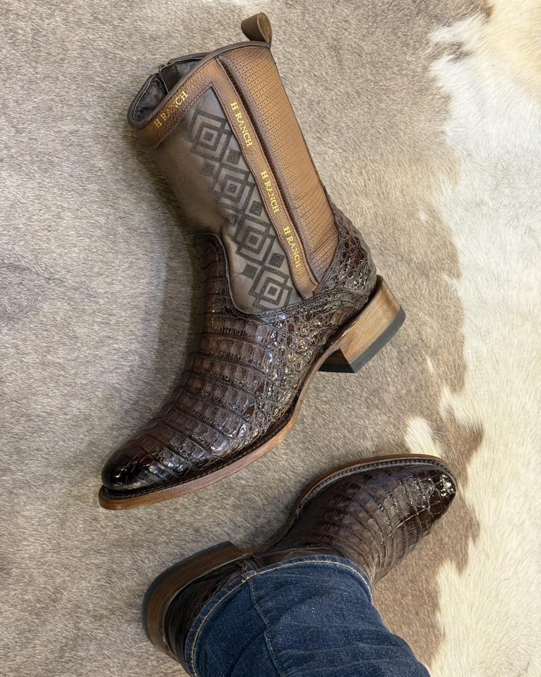 Vintage Printed Crocodile Leather Cowboy Boots