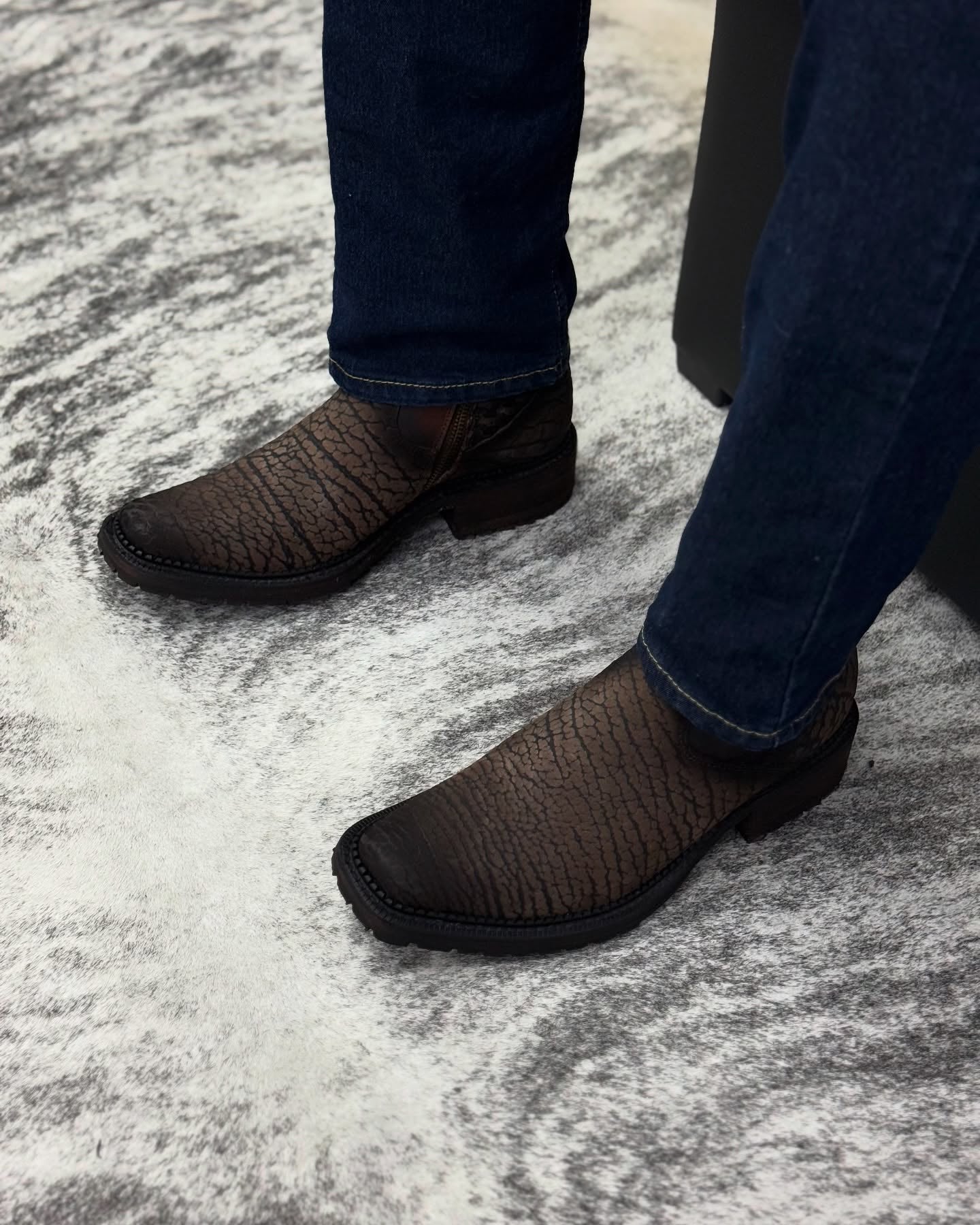 Brown Faux Crackle Leather Boots