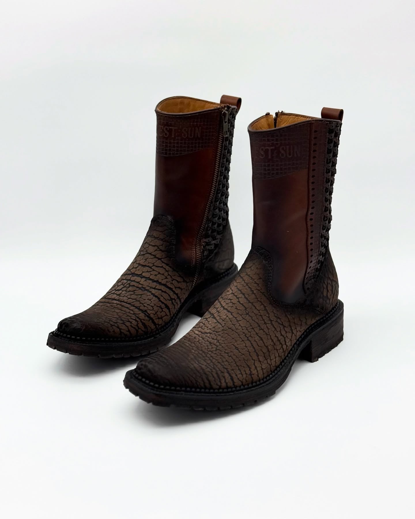Brown Faux Crackle Leather Boots