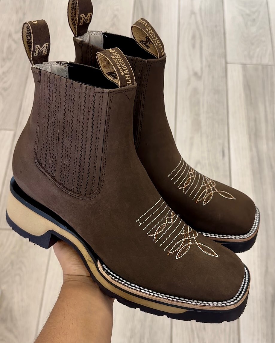 Handmade Crafted Embroidery Embroidered Square Toe Boots