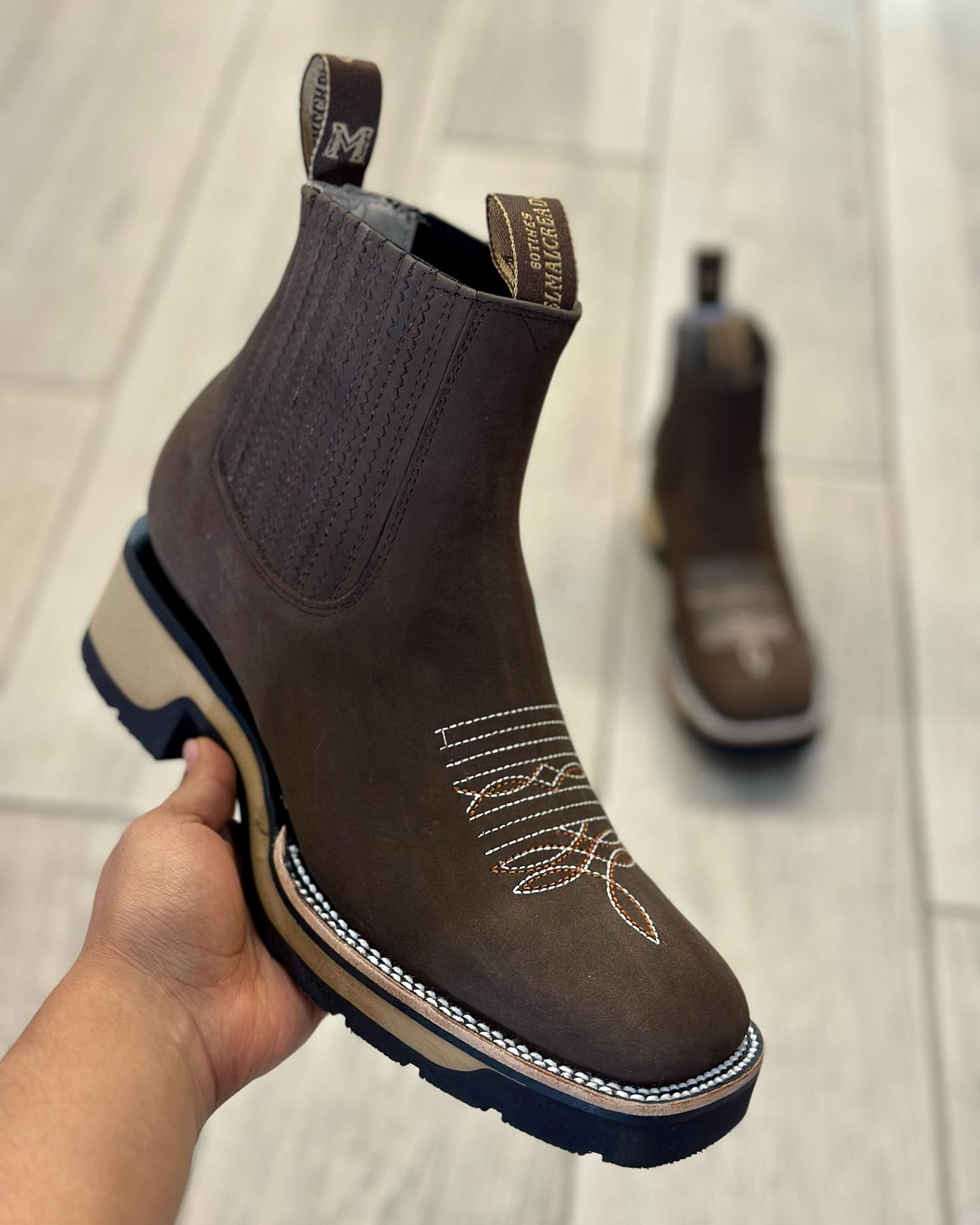 Handmade Crafted Embroidery Embroidered Square Toe Boots
