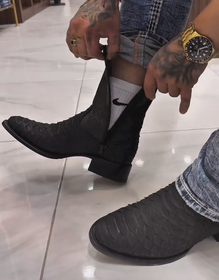 Handmade Vintage Printed Python Boots