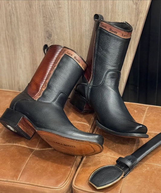 Classic Vintage Wide Leather Boots With Low Heel