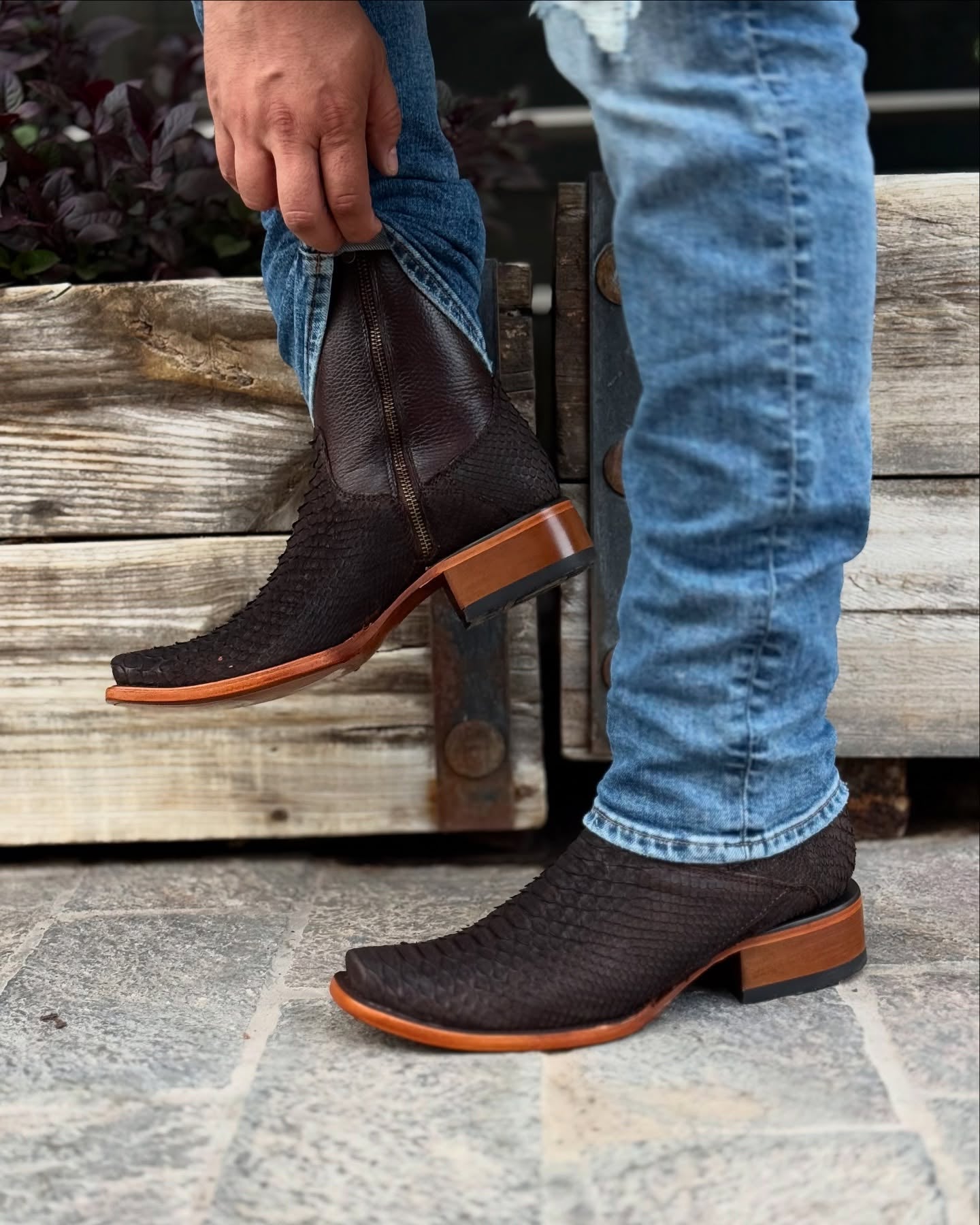 Handmade Vintage Printed Python Boots