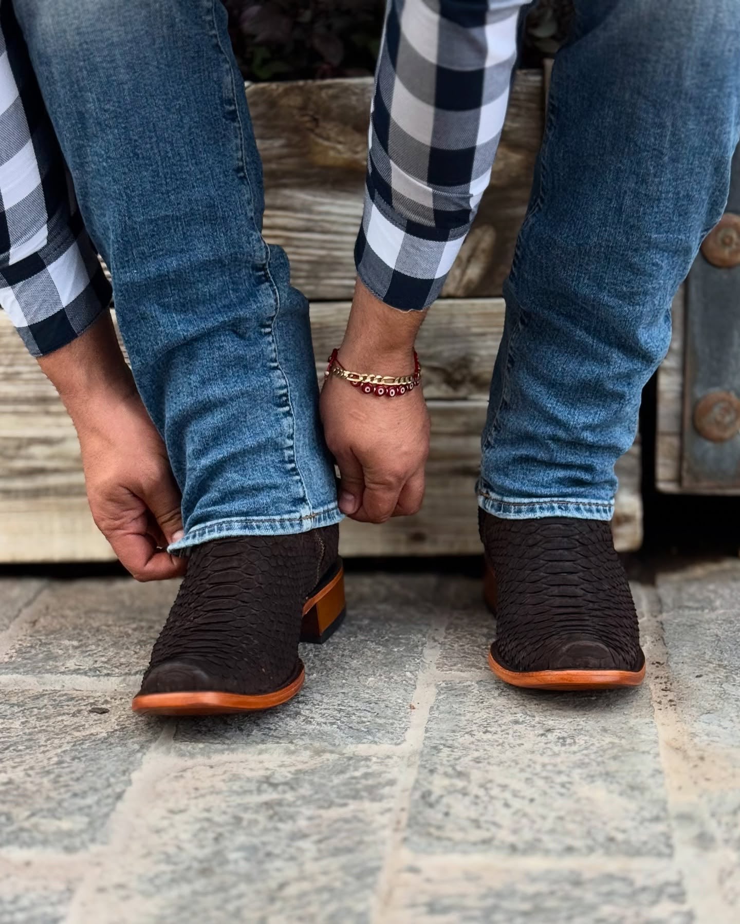 Handmade Vintage Printed Python Boots