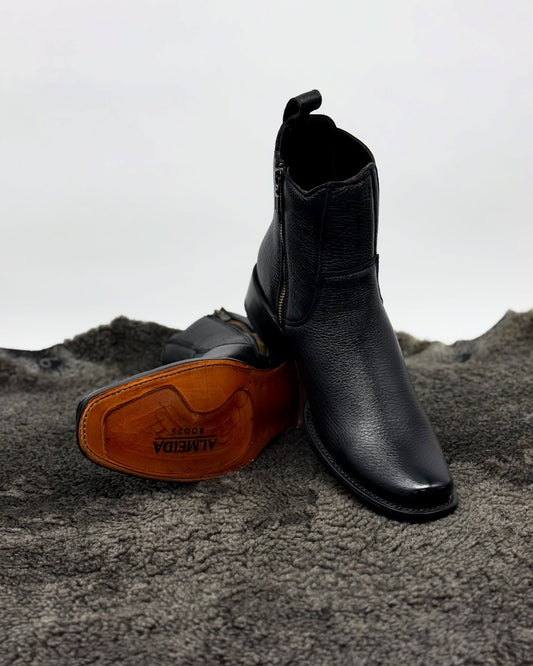 Classic Retro Low Heel Wide Leather Boots