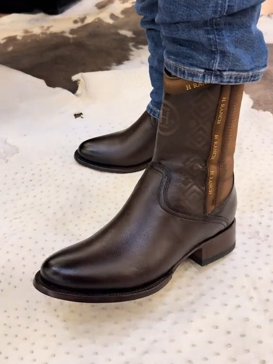 Classic Vintage Wide Leather Boots With Low Heel