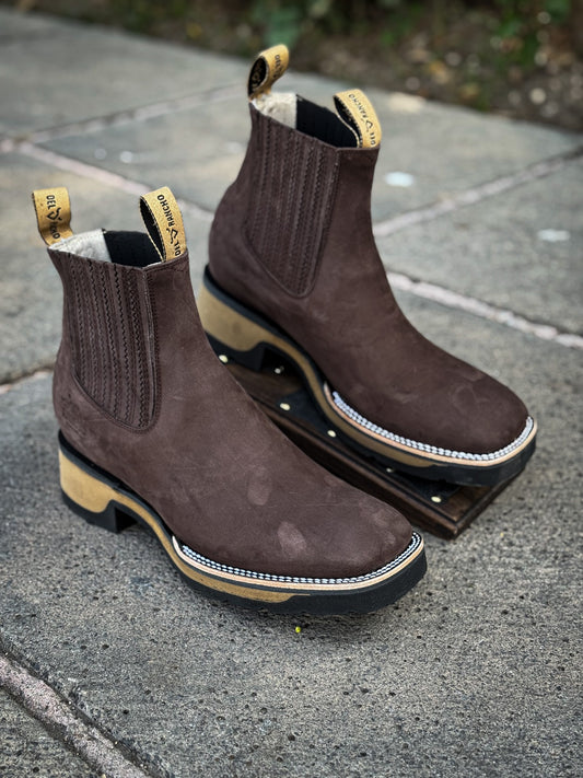 Classic Vintage Wide Leather Boots With Low Heel