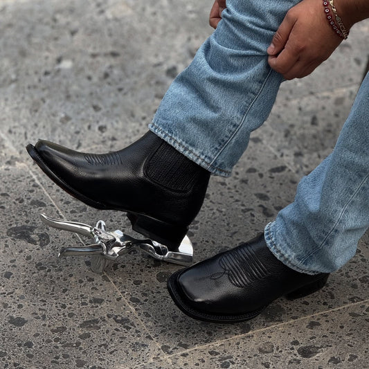 Black Square Toe Sculpted Cowboy Boots