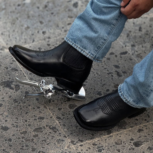 Black Square Toe Sculpted Cowboy Boots