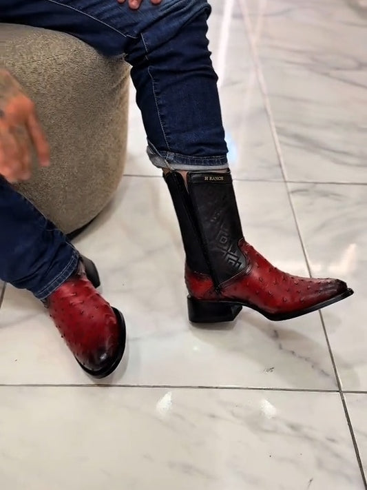 Vintage Ostrich Leather Ranch Cowboy Boots