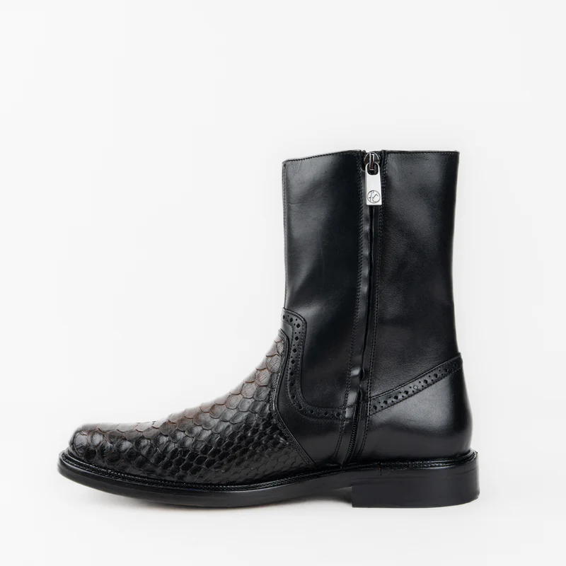 Inca Black Calfskin Python Men's Boots