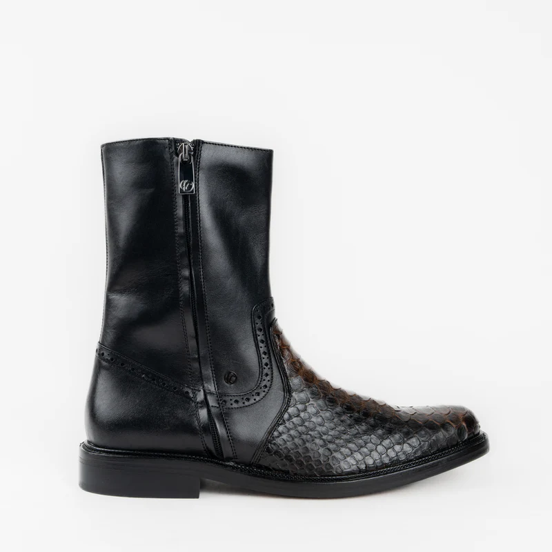 Inca Black Calfskin Python Men's Boots