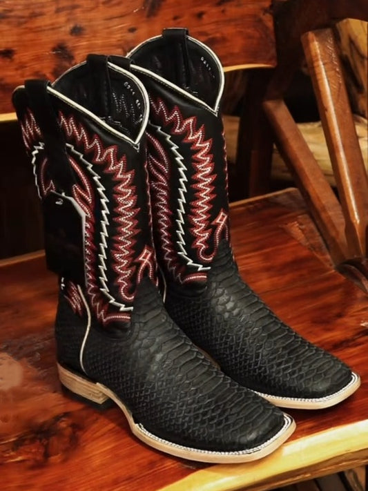 Hand Embroidered Handmade Python Skin Boots