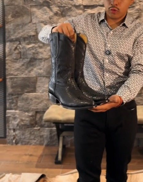 Mens Exotic Python Snake Print Square Toe Leather Cowboy Boots