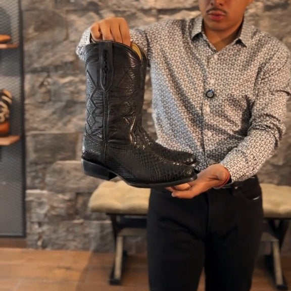 Mens Exotic Python Snake Print Square Toe Leather Cowboy Boots