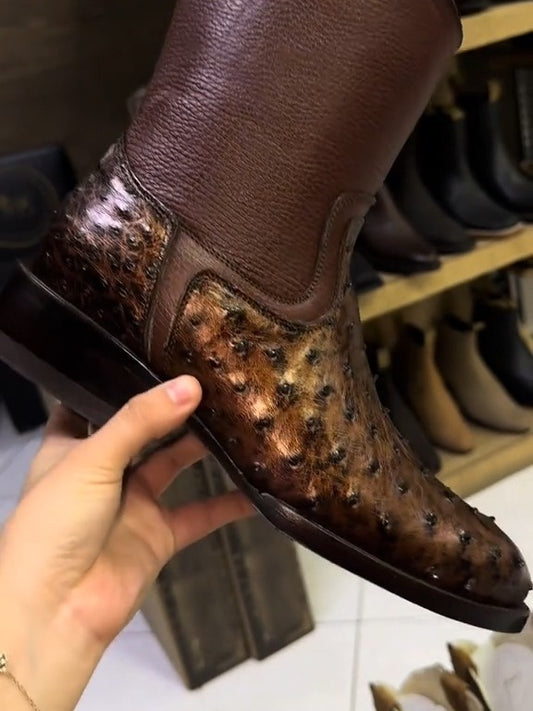 Vintage Ostrich Skin Ranch Cowboy Boots