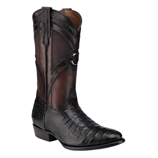 Men's Western Boot Genuine Caiman Belly Laser & Embroidery Round Toe