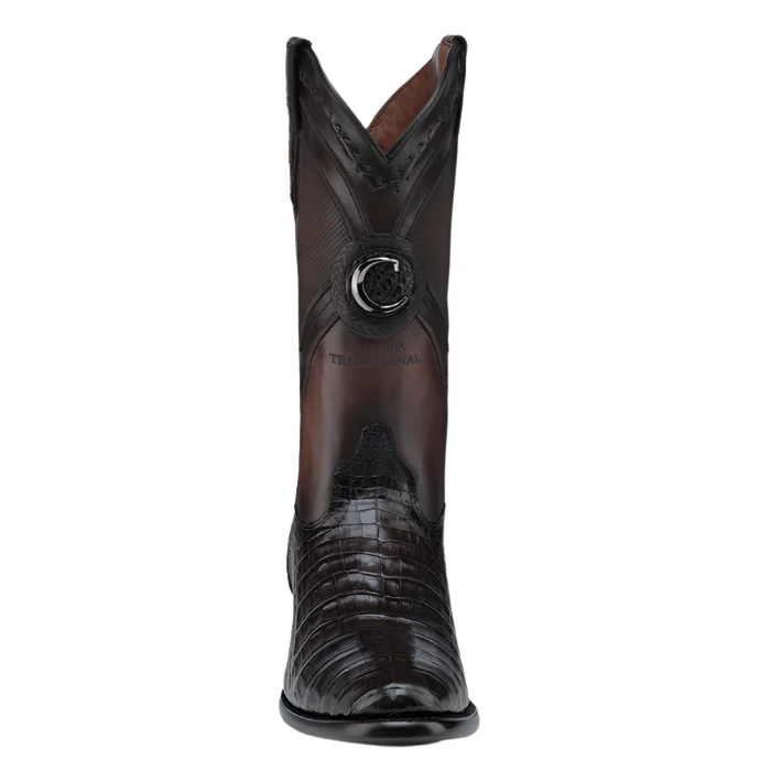 Men's Western Boot Genuine Caiman Belly Laser & Embroidery Round Toe