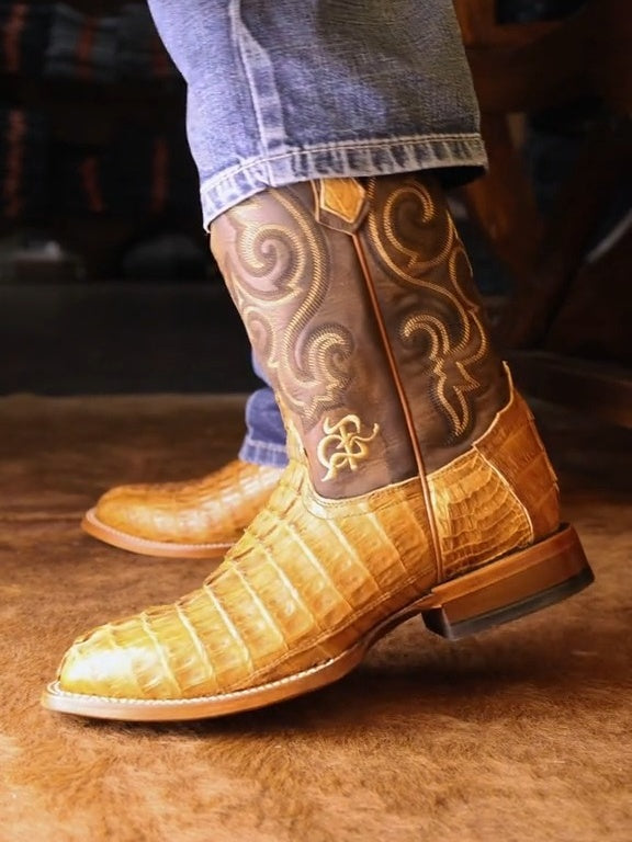 Men's Caiman Cognac Western Boot Broad Square Toe