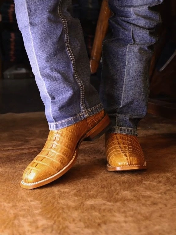 Men's Caiman Cognac Western Boot Broad Square Toe
