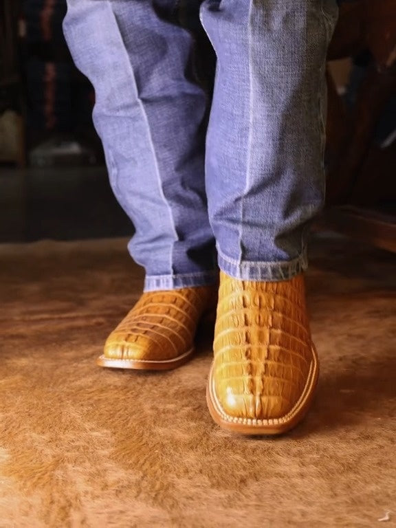 Men's Caiman Cognac Western Boot Broad Square Toe