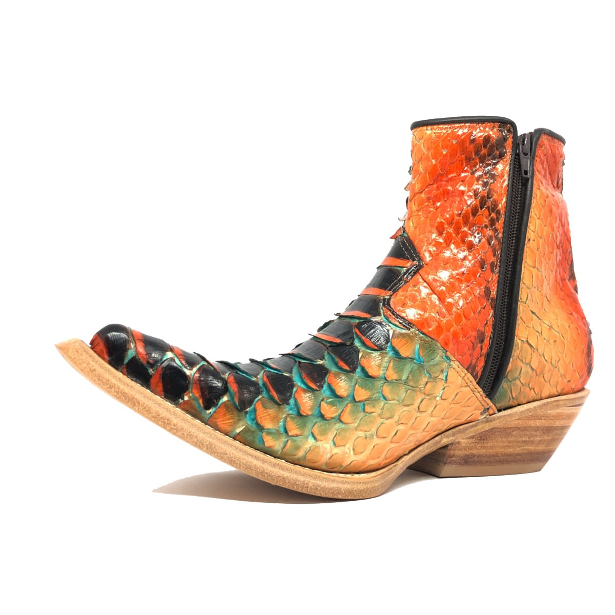 Snake Print Boots - Short Shaft, Pointed Toe, Handmade Leather Sole