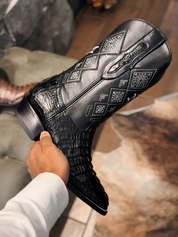 MEN'S COWBOY ALLIGATOR NECK PRINT WESTERN SQUARE TOE BOOT