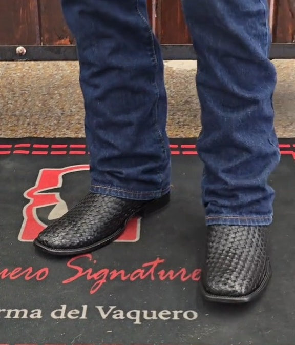Black Basketweave Leather Boots