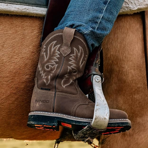 Men's Western Cowboy Boots Square Toe Steel Toe Work Boots Men's Safety Toe Leather Work Boots