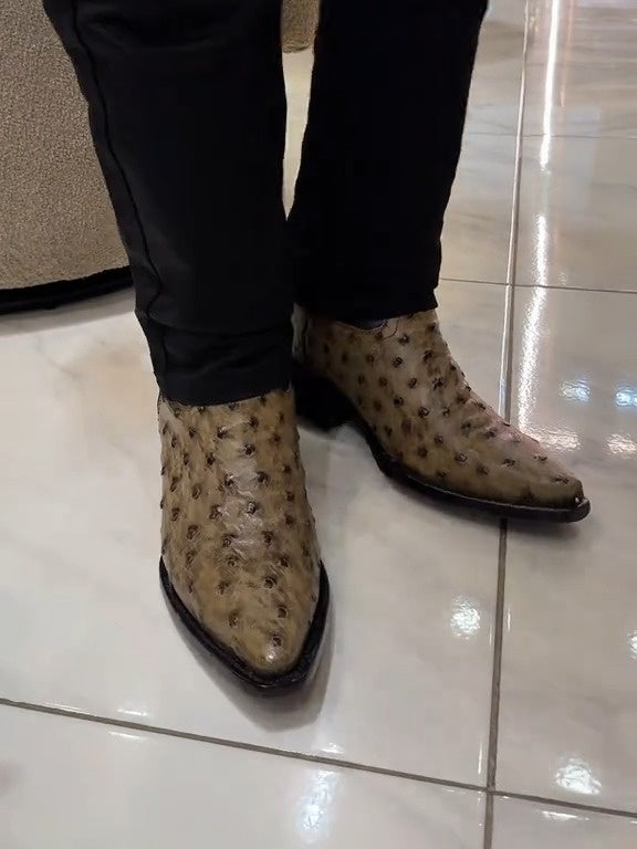 Bronco Boots Men's Brown Ostrich Square Toe Boots