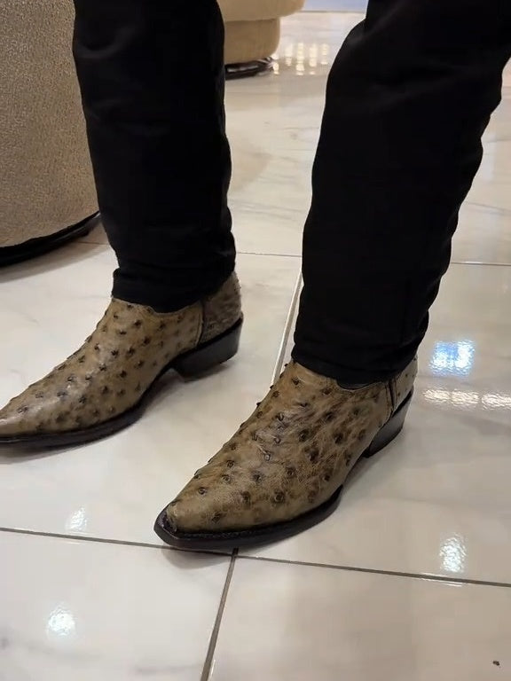 Bronco Boots Men's Brown Ostrich Square Toe Boots