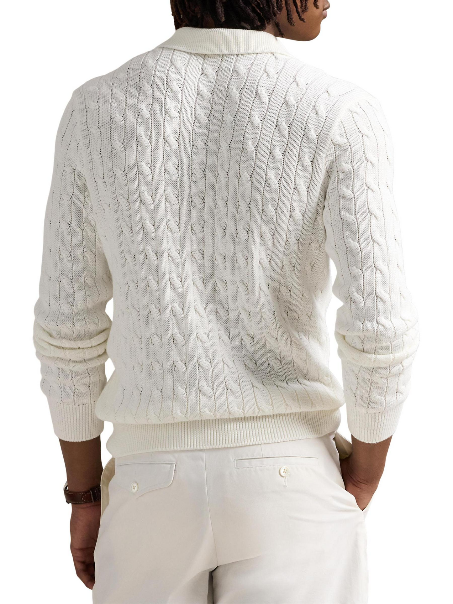 Cable-Knit Cotton Polo-Collar Sweater