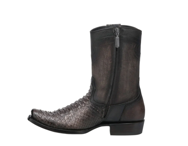 Men's Chocolate Python Zipper & Studs Square Toe Boots