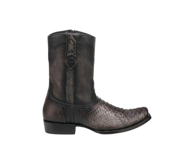 Men's Chocolate Python Zipper & Studs Square Toe Boots