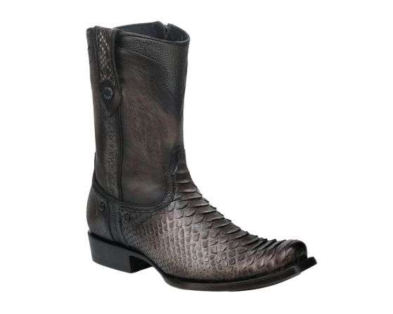 Men's Chocolate Python Zipper & Studs Square Toe Boots
