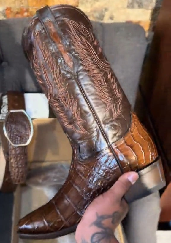 Custom Brown Crocodile Boots