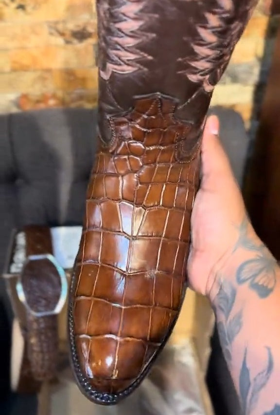 Custom Brown Crocodile Boots