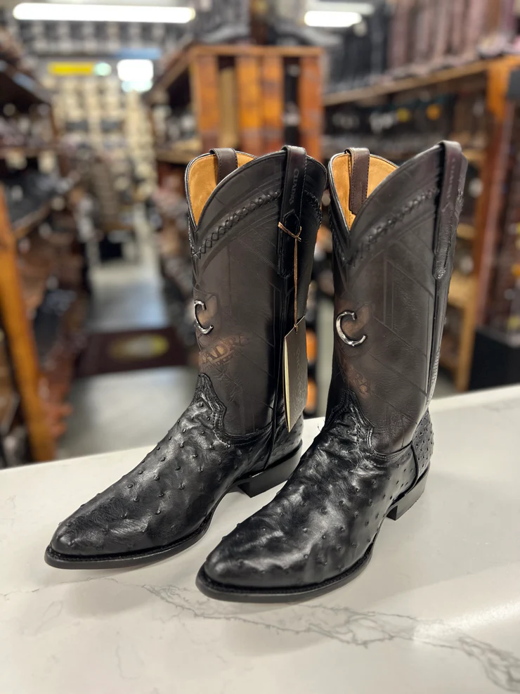 BLACK Dress Ostrich Leather Cowboy Boots