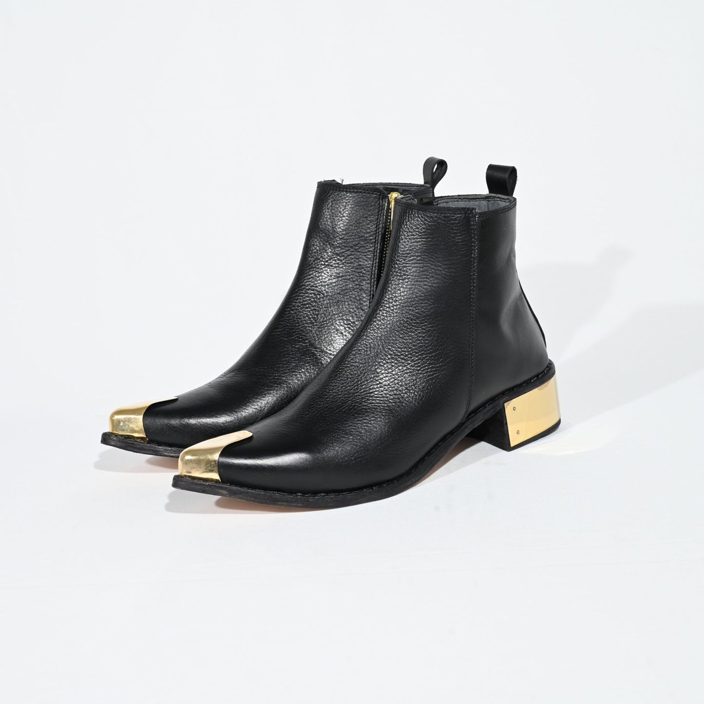 Black Leather Ankle Boots With Metal Toe