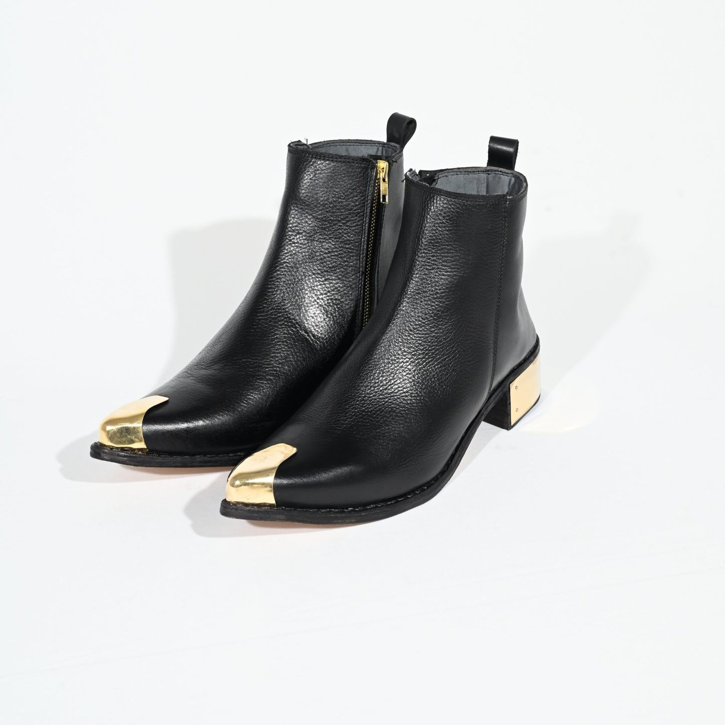 Black Leather Ankle Boots With Metal Toe