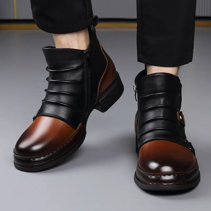 Men's New High-top Casual Leather Shoes Fashionable Versatile Boots
