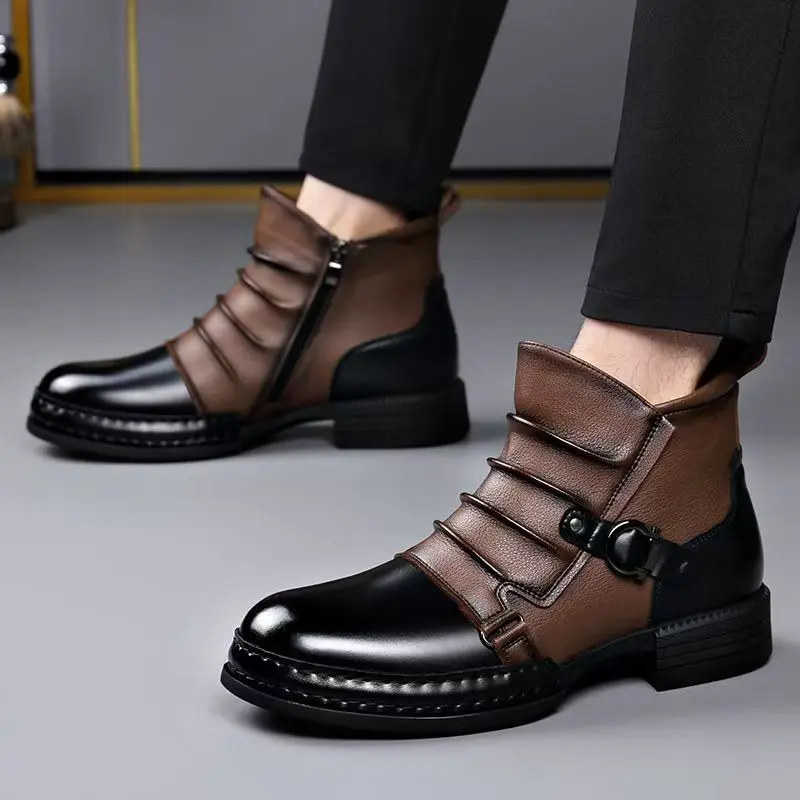 Men's New High-top Casual Leather Shoes Fashionable Versatile Boots