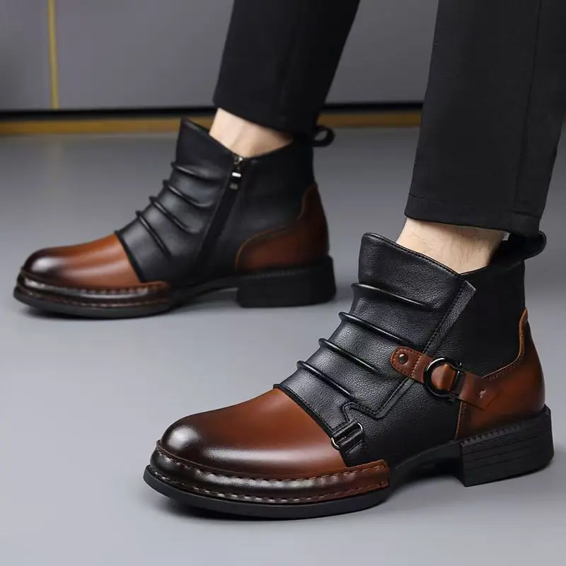 Men's New High-top Casual Leather Shoes Fashionable Versatile Boots