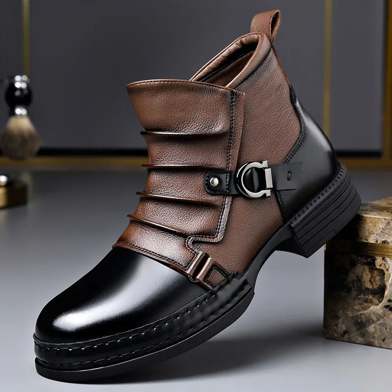 Men's New High-top Casual Leather Shoes Fashionable Versatile Boots