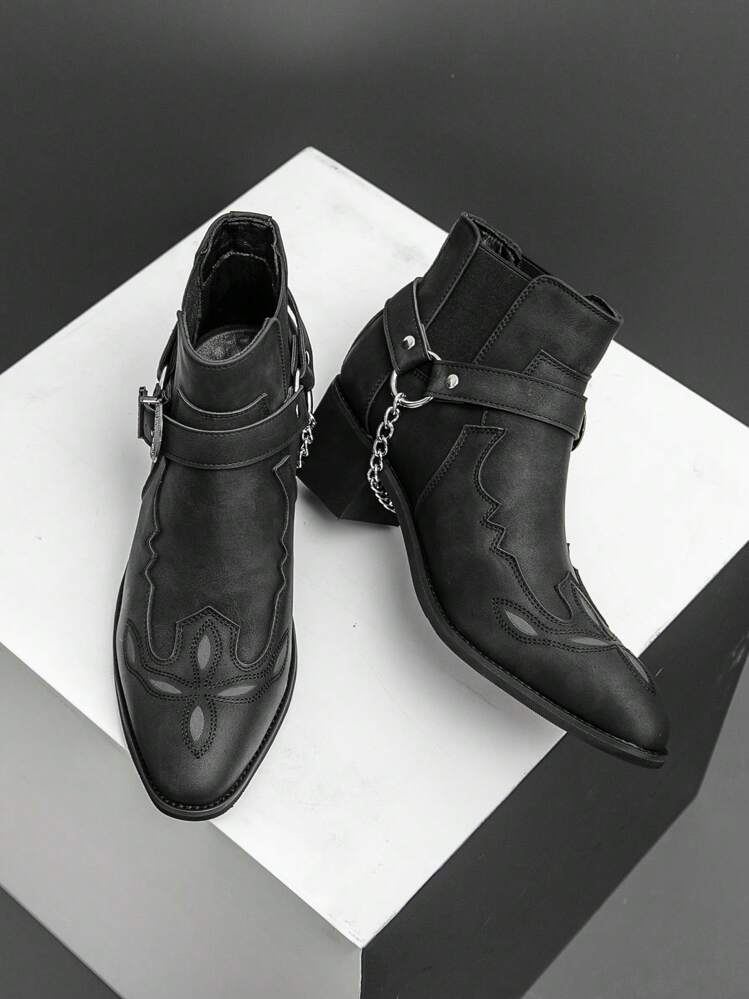 Men's Retro British Chelsea Boot With Chain Decor, Suede Ankle Boots