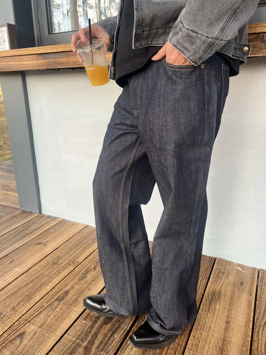 Lightly Flared Fit Raw Denim Jeans